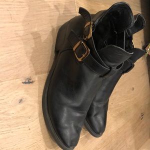 Used black booties with gold buckles